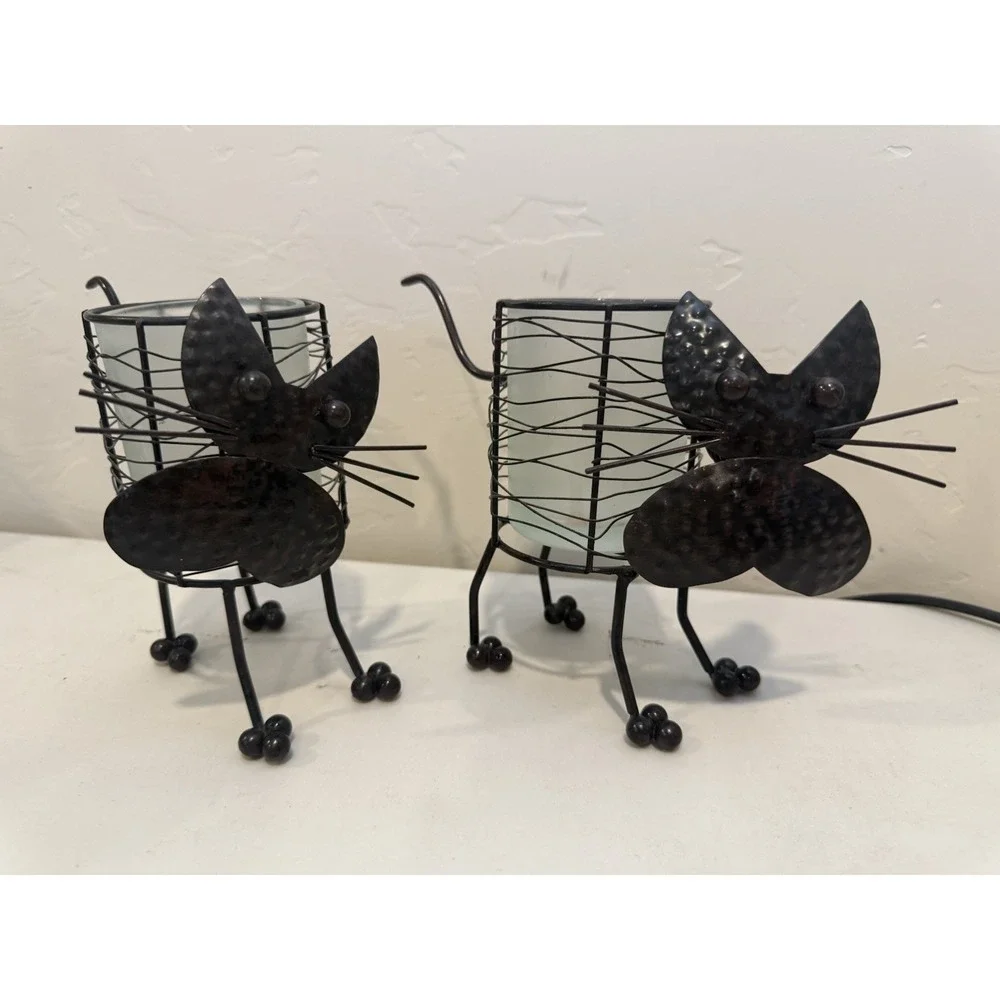 Vintage Black Cats Metal Candle‎ Holders Set of 2
